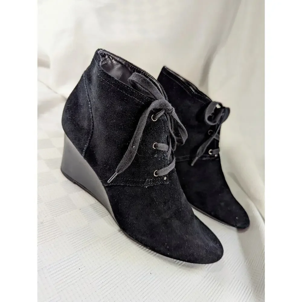 LAUREN BY RALPH LAUREN! BLACK GENUINE SUEDE LEATHER WEDGE ANKLE BOOTS! SZ 7.5B